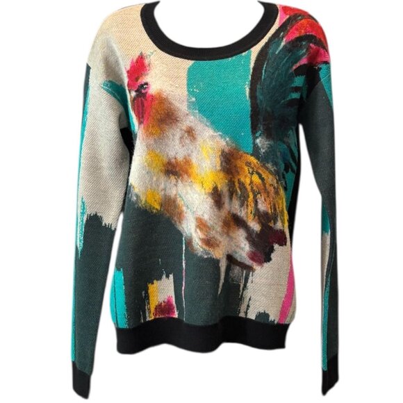 Anthropologie Karen Mather Rooster Sweater 🐓 S – Artist‎ Collab Knit Pullover - Picture 1 of 7